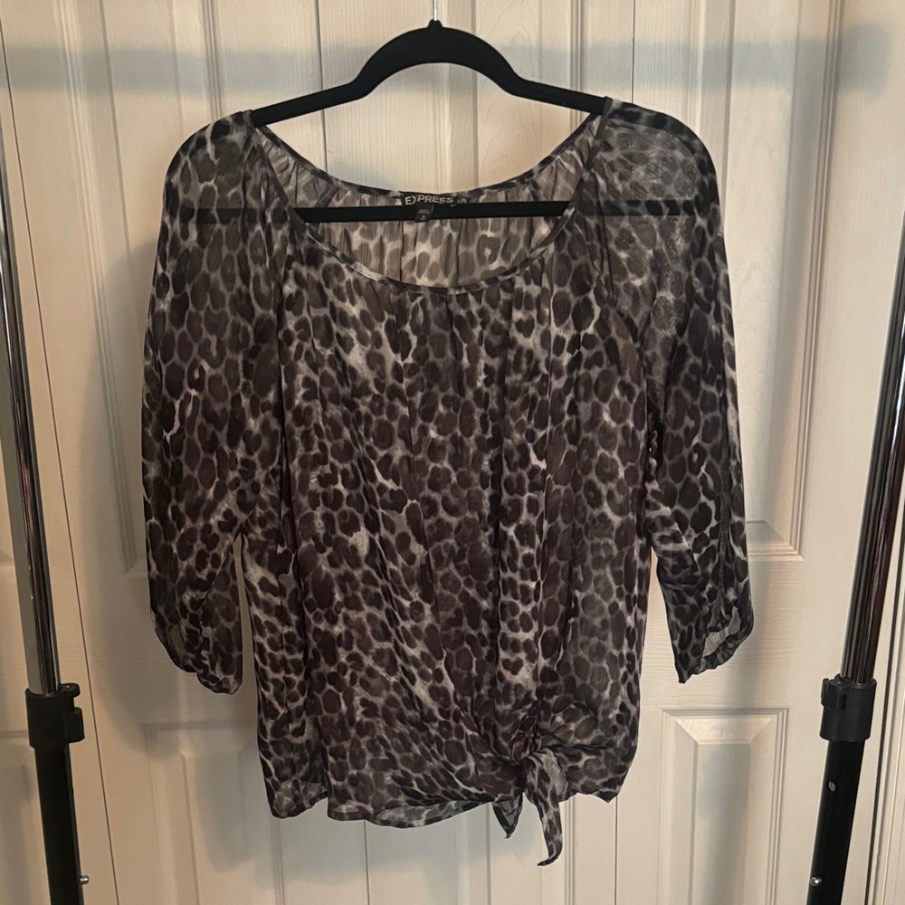 Express Leopard Print Blouse - Black and Gray